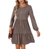 image:imageLYANER Womens Casual Long Sleeve Dress Crewneck Button Long Sleeve Tiered Flowy ALine Mini DressCoffee