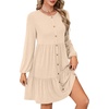 image:imageLYANER Womens Casual Long Sleeve Dress Crewneck Button Long Sleeve Tiered Flowy ALine Mini DressDark Apricot