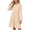 image:imageLYANER Womens Casual Long Sleeve Dress Crewneck Button Long Sleeve Tiered Flowy ALine Mini DressDark Apricot