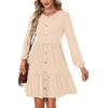 image:imageLYANER Womens Casual Long Sleeve Dress Crewneck Button Long Sleeve Tiered Flowy ALine Mini DressDark Apricot