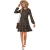 image:imageLYANER Womens Casual Long Sleeve Dress Crewneck Button Long Sleeve Tiered Flowy ALine Mini DressDark Apricot Spots