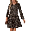 image:imageLYANER Womens Casual Long Sleeve Dress Crewneck Button Long Sleeve Tiered Flowy ALine Mini DressDark Apricot Spots