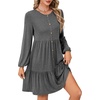 image:imageLYANER Womens Casual Long Sleeve Dress Crewneck Button Long Sleeve Tiered Flowy ALine Mini DressDark Grey