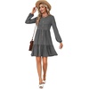 image:imageLYANER Womens Casual Long Sleeve Dress Crewneck Button Long Sleeve Tiered Flowy ALine Mini DressDark Grey