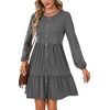 image:imageLYANER Womens Casual Long Sleeve Dress Crewneck Button Long Sleeve Tiered Flowy ALine Mini DressDark Grey