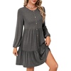 image:imageLYANER Womens Casual Long Sleeve Dress Crewneck Button Long Sleeve Tiered Flowy ALine Mini DressDeep Winter Gray
