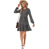 image:imageLYANER Womens Casual Long Sleeve Dress Crewneck Button Long Sleeve Tiered Flowy ALine Mini DressDeep Winter Gray
