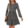 image:imageLYANER Womens Casual Long Sleeve Dress Crewneck Button Long Sleeve Tiered Flowy ALine Mini DressDeep Winter Gray