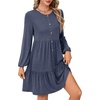 image:imageLYANER Womens Casual Long Sleeve Dress Crewneck Button Long Sleeve Tiered Flowy ALine Mini DressNavy Blue