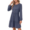 image:imageLYANER Womens Casual Long Sleeve Dress Crewneck Button Long Sleeve Tiered Flowy ALine Mini DressNavy Blue