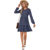 image:imageLYANER Womens Casual Long Sleeve Dress Crewneck Button Long Sleeve Tiered Flowy ALine Mini DressNavy Blue