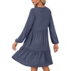 image:imageLYANER Womens Casual Long Sleeve Dress Crewneck Button Long Sleeve Tiered Flowy ALine Mini DressNavy Blue