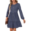 image:imageLYANER Womens Casual Long Sleeve Dress Crewneck Button Long Sleeve Tiered Flowy ALine Mini DressNavy Blue
