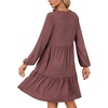 image:imageLYANER Womens Casual Long Sleeve Dress Crewneck Button Long Sleeve Tiered Flowy ALine Mini DressPurplish Red