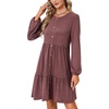 image:imageLYANER Womens Casual Long Sleeve Dress Crewneck Button Long Sleeve Tiered Flowy ALine Mini DressPurplish Red