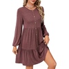 image:imageLYANER Womens Casual Long Sleeve Dress Crewneck Button Long Sleeve Tiered Flowy ALine Mini DressPurplish Red