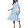 image:imageLYANER Womens Casual Striped Print V Neck Puff Short Sleeve Ruffle Hem Midi Dress Light Blue Large