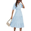 image:imageLYANER Womens Casual Striped Print V Neck Puff Short Sleeve Ruffle Hem Midi Dress Light Blue Large