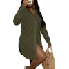 image:imageLYANER Womens Collar Neck Long Sleeve Button Down Shirts Sexy Split Hem Tops Long Blouse Shirt DressArmy Green