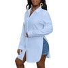 image:imageLYANER Womens Collar Neck Long Sleeve Button Down Shirts Sexy Split Hem Tops Long Blouse Shirt DressBaby Blue