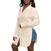 image:imageLYANER Womens Collar Neck Long Sleeve Button Down Shirts Sexy Split Hem Tops Long Blouse Shirt DressBeige