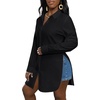image:imageLYANER Womens Collar Neck Long Sleeve Button Down Shirts Sexy Split Hem Tops Long Blouse Shirt DressBlack