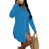 image:imageLYANER Womens Collar Neck Long Sleeve Button Down Shirts Sexy Split Hem Tops Long Blouse Shirt DressBlue