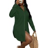 image:imageLYANER Womens Collar Neck Long Sleeve Button Down Shirts Sexy Split Hem Tops Long Blouse Shirt DressDark Green