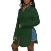 image:imageLYANER Womens Collar Neck Long Sleeve Button Down Shirts Sexy Split Hem Tops Long Blouse Shirt DressDark Green