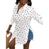 image:imageLYANER Womens Collar Neck Long Sleeve Button Down Shirts Sexy Split Hem Tops Long Blouse Shirt DressHeart White