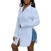 image:imageLYANER Womens Collar Neck Long Sleeve Button Down Shirts Sexy Split Hem Tops Long Blouse Shirt DressLight Blue