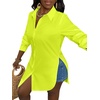 image:imageLYANER Womens Collar Neck Long Sleeve Button Down Shirts Sexy Split Hem Tops Long Blouse Shirt DressNeon Yellow