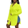 image:imageLYANER Womens Collar Neck Long Sleeve Button Down Shirts Sexy Split Hem Tops Long Blouse Shirt DressNeon Yellow