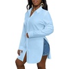 image:imageLYANER Womens Collar Neck Long Sleeve Button Down Shirts Sexy Split Hem Tops Long Blouse Shirt DressPale Blue