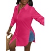 image:imageLYANER Womens Collar Neck Long Sleeve Button Down Shirts Sexy Split Hem Tops Long Blouse Shirt DressRose