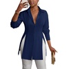 image:imageLYANER Womens Collar V Neck Button Down Shirt Dress Long Sleeve Slit Sexy Shirt Dresses Navy Blue Medium