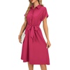 image:imageLYANER Womens Collar V Neck Button Front Tie Waist Short Sleeve Ruffle Hem Flowy Midi Dresses Rose Red Large