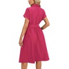 image:imageLYANER Womens Collar V Neck Button Front Tie Waist Short Sleeve Ruffle Hem Flowy Midi Dresses Rose Red Large