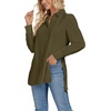 image:imageLYANER Womens Collar V Neck Split Hem Button Down Long Sleeve Long Shirt Blouse Tunic TopArmy Green
