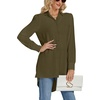 image:imageLYANER Womens Collar V Neck Split Hem Button Down Long Sleeve Long Shirt Blouse Tunic TopArmy Green