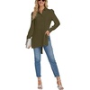 image:imageLYANER Womens Collar V Neck Split Hem Button Down Long Sleeve Long Shirt Blouse Tunic TopArmy Green