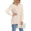 image:imageLYANER Womens Collar V Neck Split Hem Button Down Long Sleeve Long Shirt Blouse Tunic TopBeige