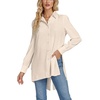 image:imageLYANER Womens Collar V Neck Split Hem Button Down Long Sleeve Long Shirt Blouse Tunic TopBeige