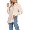 image:imageLYANER Womens Collar V Neck Split Hem Button Down Long Sleeve Long Shirt Blouse Tunic TopBeige