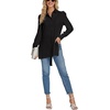image:imageLYANER Womens Collar V Neck Split Hem Button Down Long Sleeve Long Shirt Blouse Tunic TopBlack