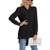 image:imageLYANER Womens Collar V Neck Split Hem Button Down Long Sleeve Long Shirt Blouse Tunic TopBlack