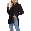 image:imageLYANER Womens Collar V Neck Split Hem Button Down Long Sleeve Long Shirt Blouse Tunic TopBlack