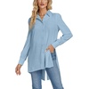 image:imageLYANER Womens Collar V Neck Split Hem Button Down Long Sleeve Long Shirt Blouse Tunic TopBlue