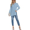 image:imageLYANER Womens Collar V Neck Split Hem Button Down Long Sleeve Long Shirt Blouse Tunic TopBlue