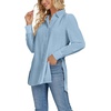 image:imageLYANER Womens Collar V Neck Split Hem Button Down Long Sleeve Long Shirt Blouse Tunic TopBlue